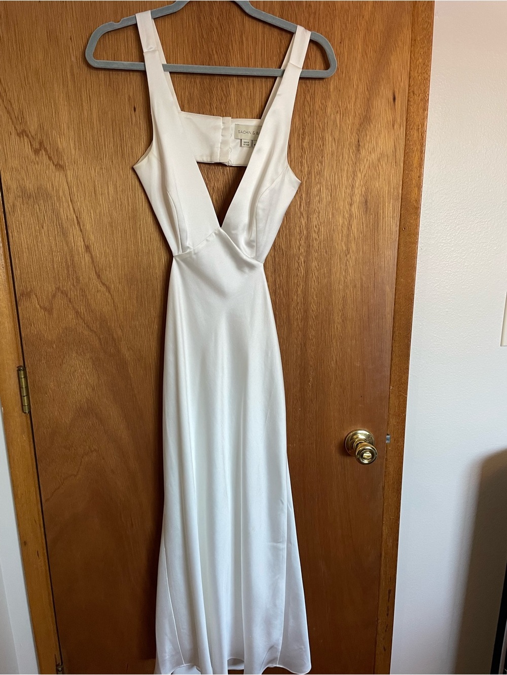 Sachin + Babi White Satin V-Neck Wedding Dress
